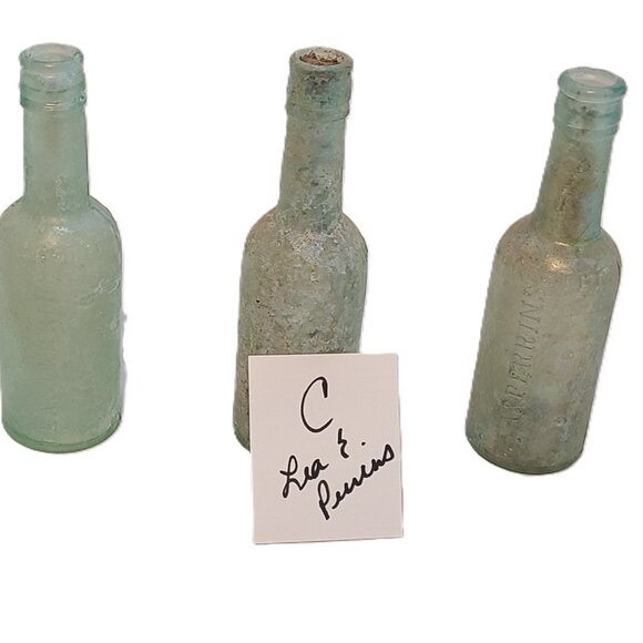 Antique Vintage Lea & Perrins 7.5" Tall Bottle Set C Farmhouse Decor - Picture 4 of 9